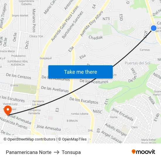 Panamericana Norte to Tonsupa map