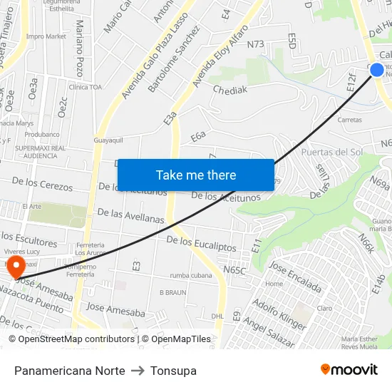 Panamericana Norte to Tonsupa map
