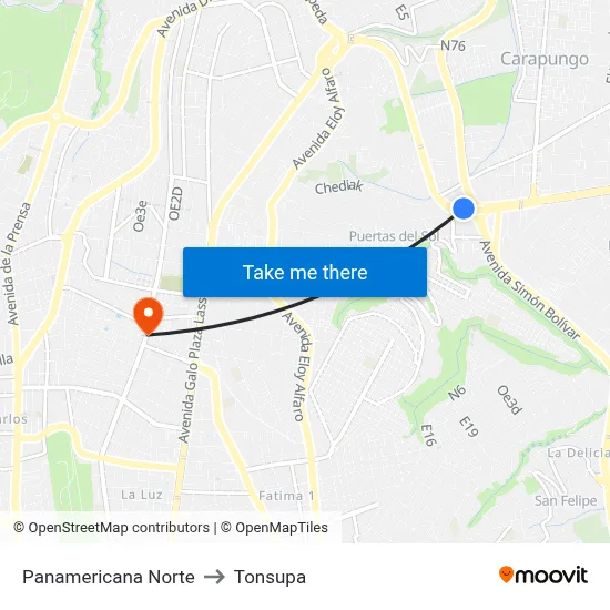 Panamericana Norte to Tonsupa map