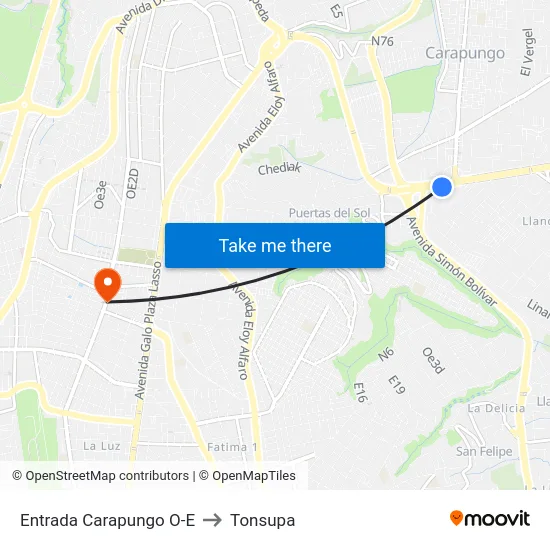 Entrada Carapungo O-E to Tonsupa map