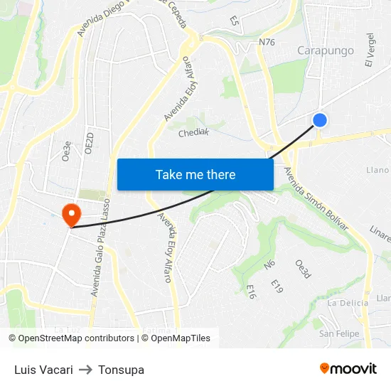 Luis Vacari to Tonsupa map