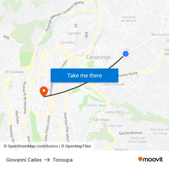 Giovanni Calles to Tonsupa map