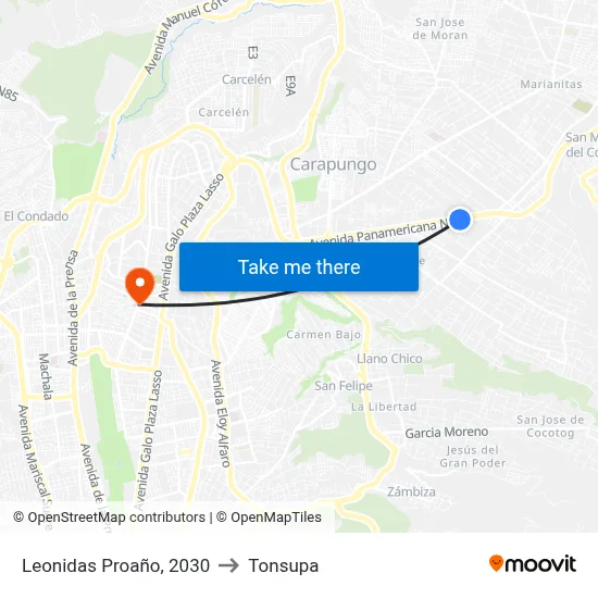 Leonidas Proaño, 2030 to Tonsupa map