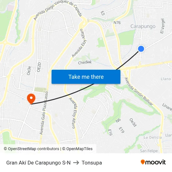 Gran Akí De Carapungo S-N to Tonsupa map