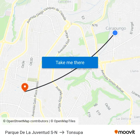Parque De La Juventud S-N to Tonsupa map