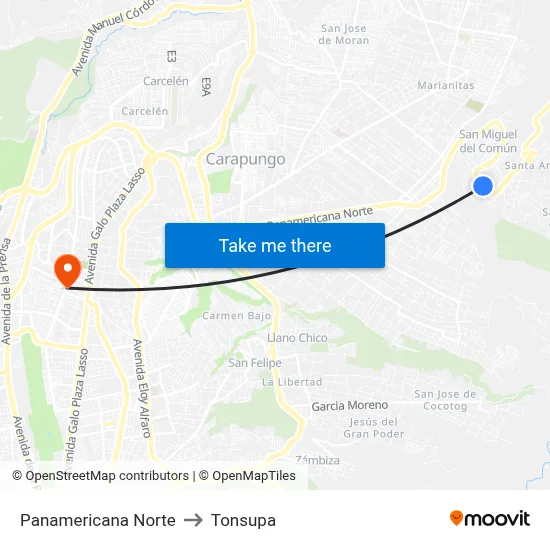 Panamericana Norte to Tonsupa map