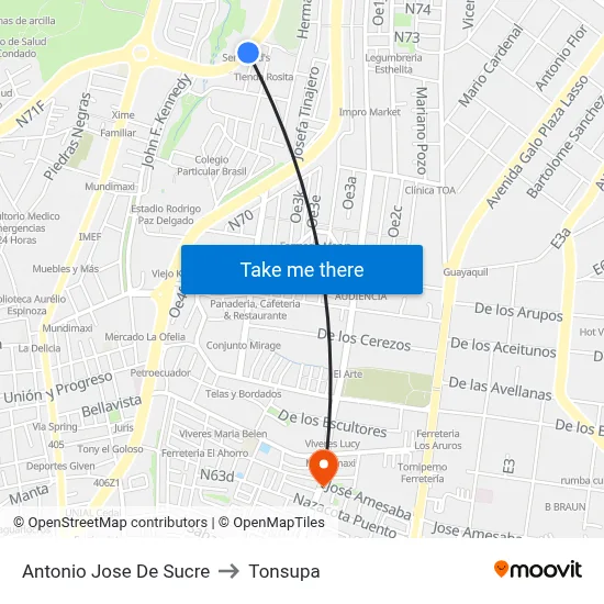 Antonio Jose De Sucre to Tonsupa map