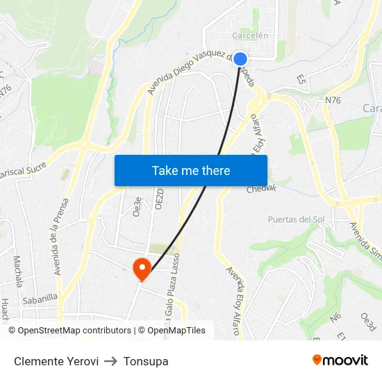 Clemente Yerovi to Tonsupa map