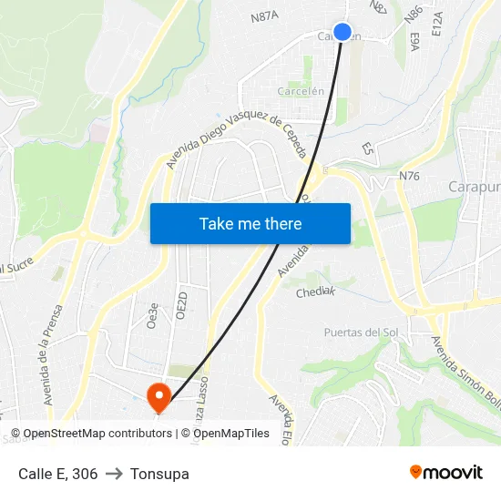 Calle E, 306 to Tonsupa map