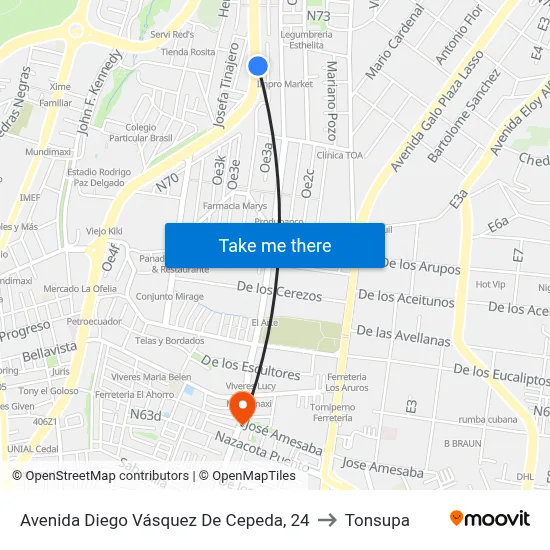 Avenida Diego Vásquez De Cepeda, 24 to Tonsupa map