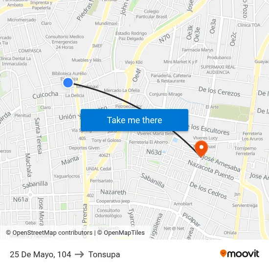 25 De Mayo, 104 to Tonsupa map
