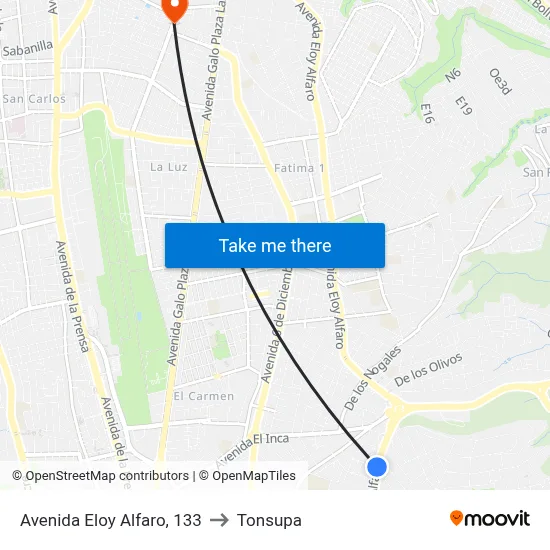 Avenida Eloy Alfaro, 133 to Tonsupa map