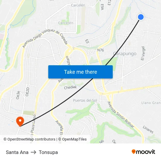 Santa Ana to Tonsupa map