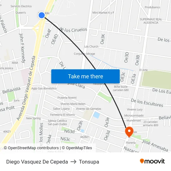 Diego Vasquez De Cepeda to Tonsupa map