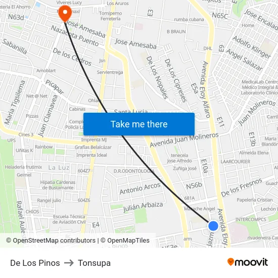 De Los Pinos to Tonsupa map