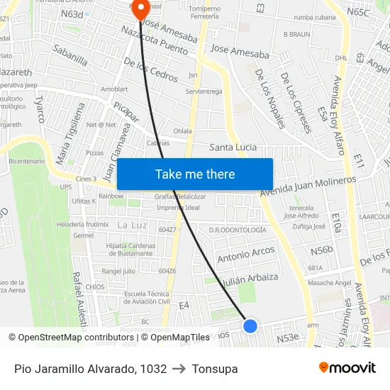 Pio Jaramillo Alvarado, 1032 to Tonsupa map