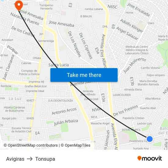 Avigiras to Tonsupa map