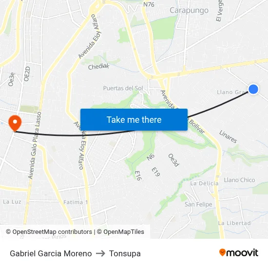 Gabriel Garcia Moreno to Tonsupa map
