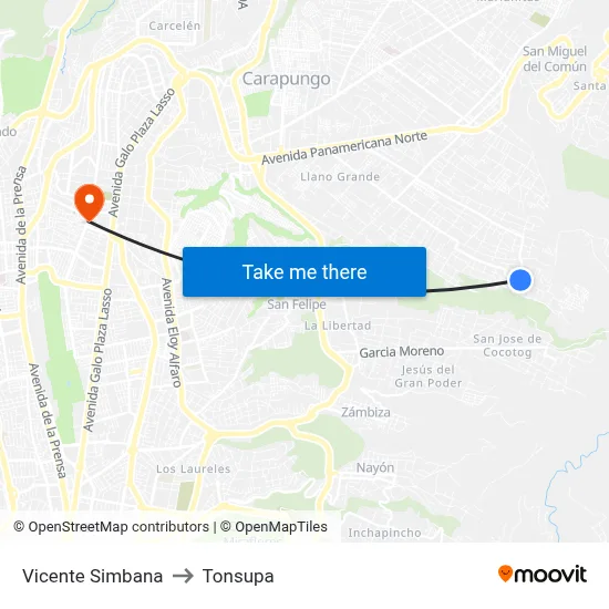 Vicente Simbana to Tonsupa map