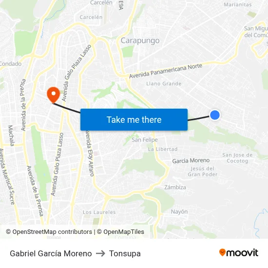 Gabriel García Moreno to Tonsupa map
