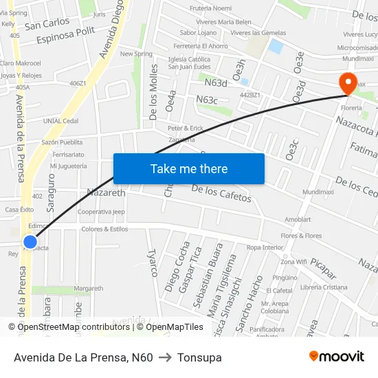 Avenida De La Prensa, N60 to Tonsupa map