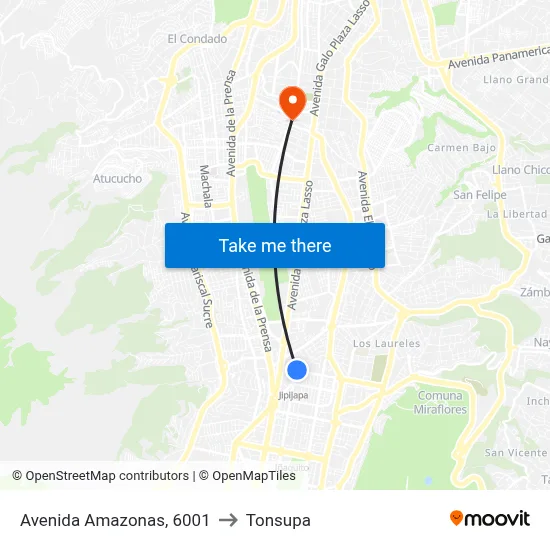 Avenida Amazonas, 6001 to Tonsupa map