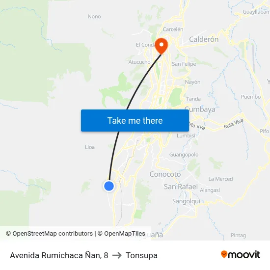 Avenida Rumichaca Ñan, 8 to Tonsupa map