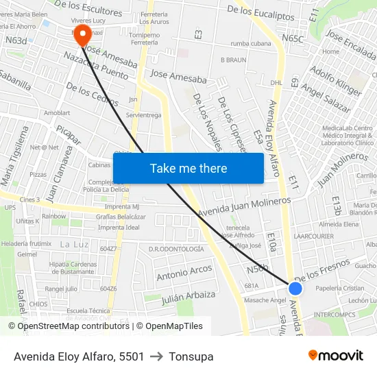 Avenida Eloy Alfaro, 5501 to Tonsupa map