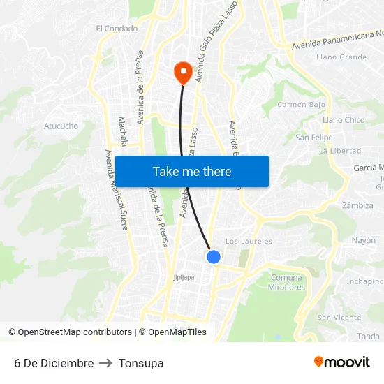 6 De Diciembre to Tonsupa map