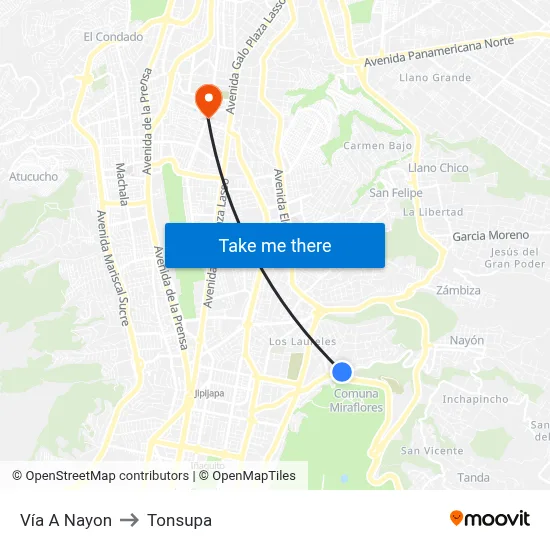Vía A Nayon to Tonsupa map