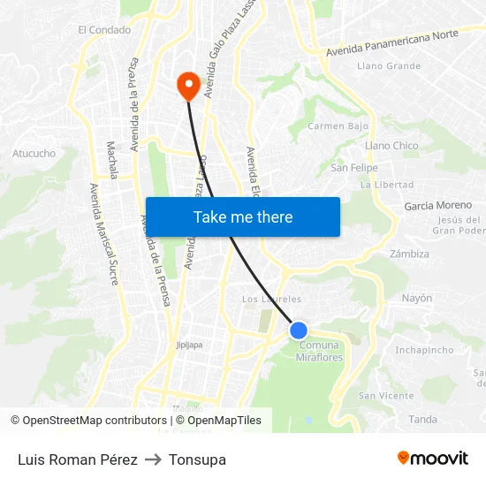 Luis Roman Pérez to Tonsupa map