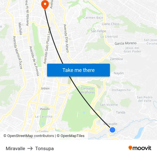 Miravalle to Tonsupa map