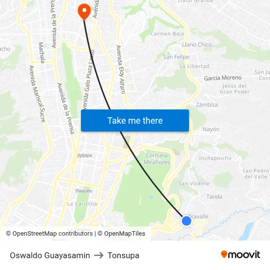 Oswaldo Guayasamin to Tonsupa map