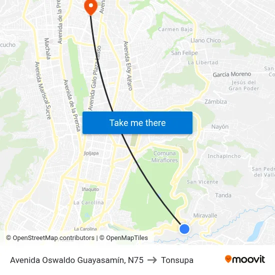 Avenida Oswaldo Guayasamín, N75 to Tonsupa map