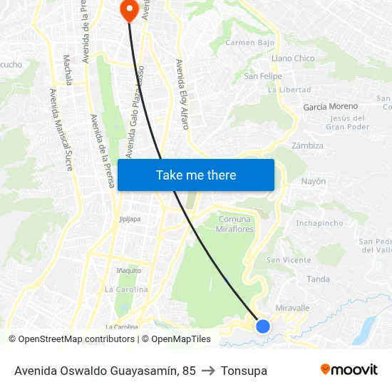 Avenida Oswaldo Guayasamín, 85 to Tonsupa map