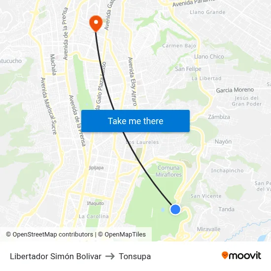Libertador Simón Bolivar to Tonsupa map