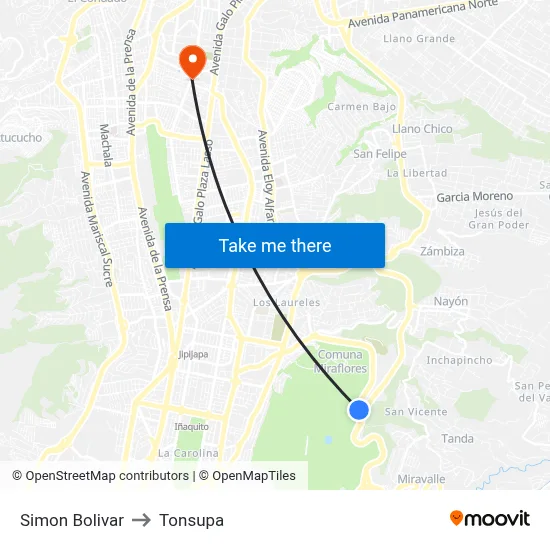 Simon Bolivar to Tonsupa map