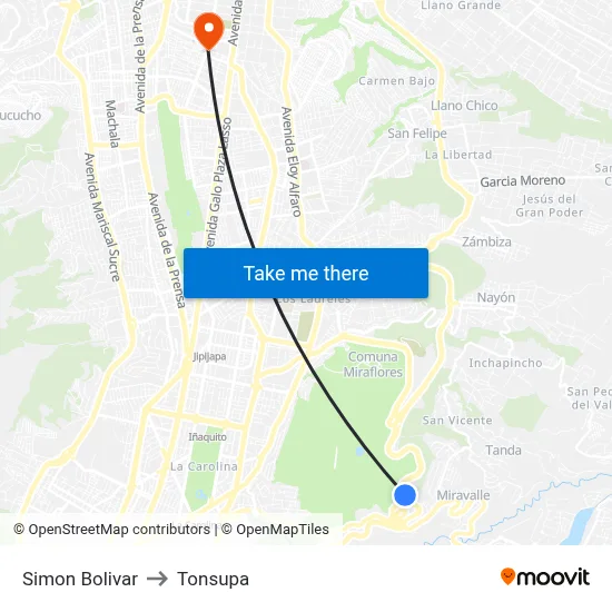 Simon Bolivar to Tonsupa map
