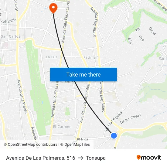 Avenida De Las Palmeras, 516 to Tonsupa map