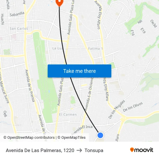Avenida De Las Palmeras, 1220 to Tonsupa map