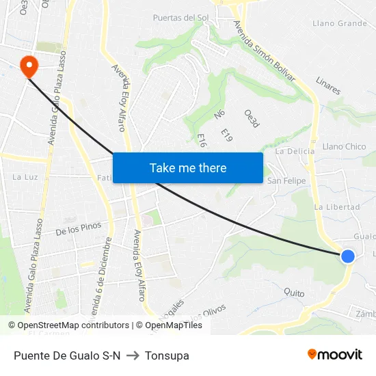 Puente De Gualo S-N to Tonsupa map