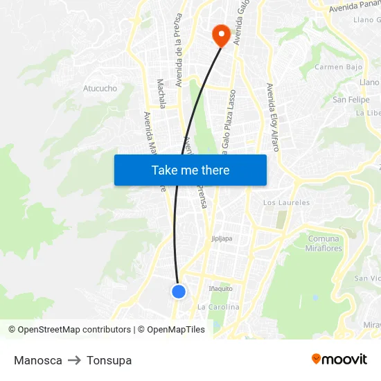 Manosca to Tonsupa map
