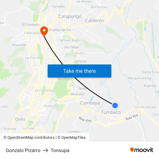 Gonzalo Pizarro to Tonsupa map