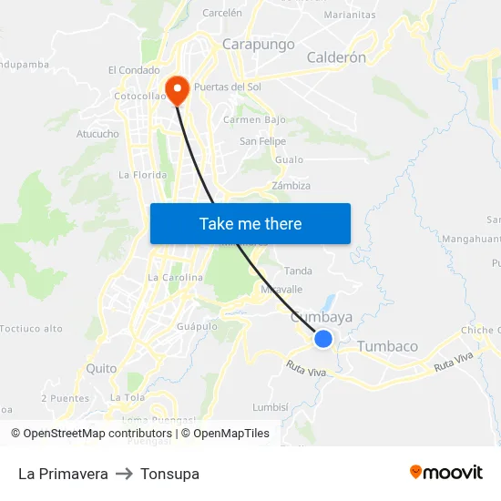 La Primavera to Tonsupa map