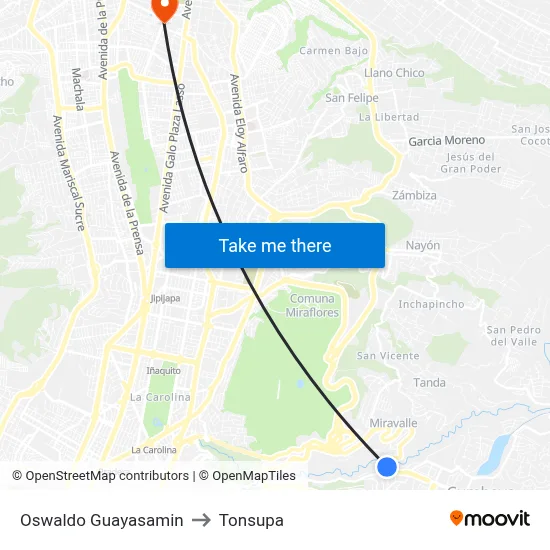 Oswaldo Guayasamin to Tonsupa map