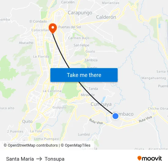 Santa María to Tonsupa map