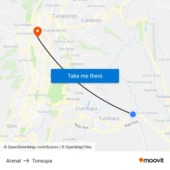 Arenal to Tonsupa map
