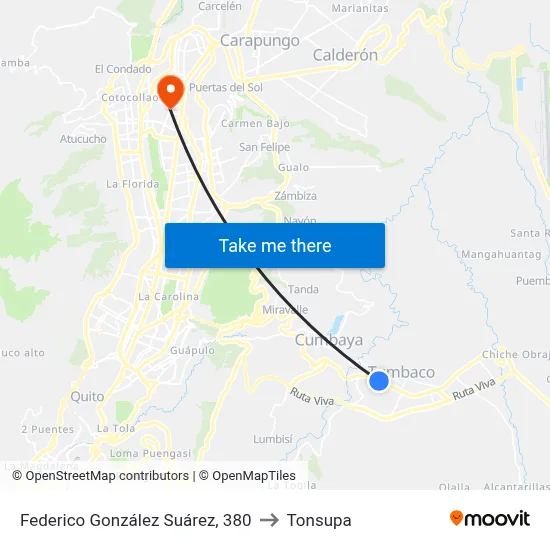Federico González Suárez, 380 to Tonsupa map