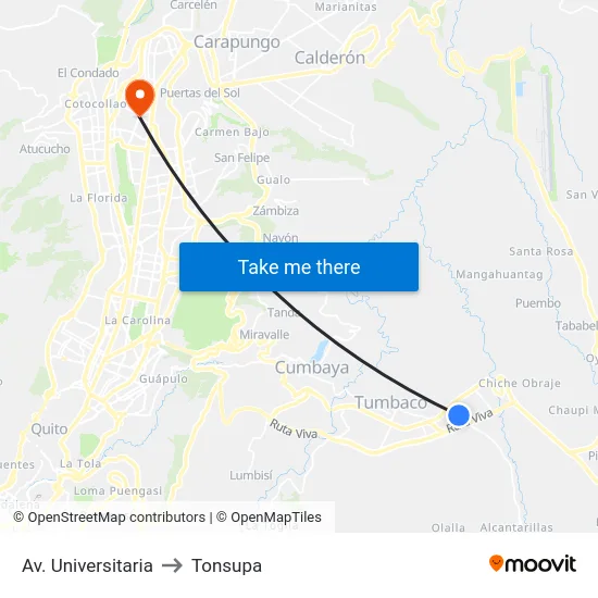 Av. Universitaria to Tonsupa map
