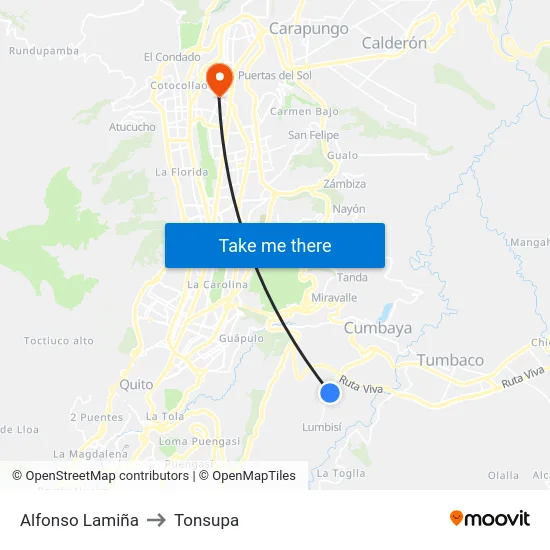 Alfonso Lamiña to Tonsupa map